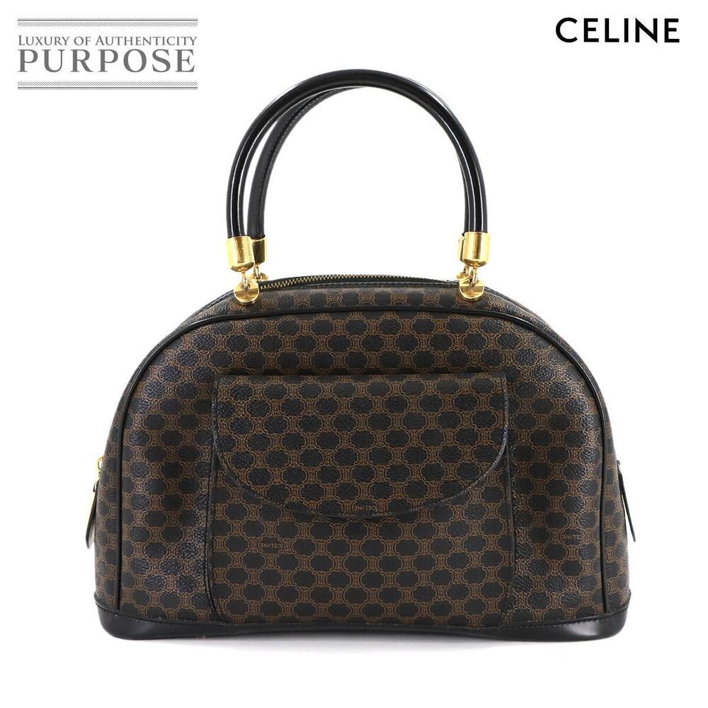 Celine Macadam Handbag Leather Black Brown
